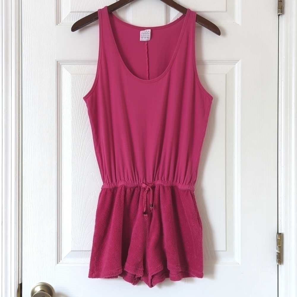 Zara Trafaluc Classic Cotton & Terrycloth Sleeveless Scoop Neck Romper Pink S